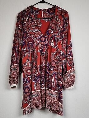 Free People Long Sleeve Mini Boho Paisley Dress